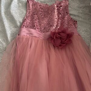 Pink Sequin Kids Dress with Flower Accent